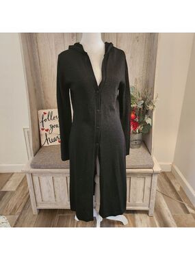Wet Seal Black Hooded Long Cardigan Duster